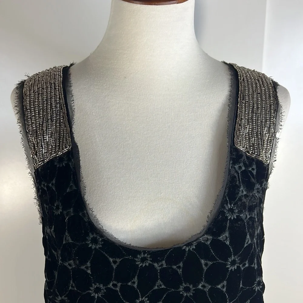 FREE PEOPLE black velvet beaded neck shift dress - Picture 8 of 16